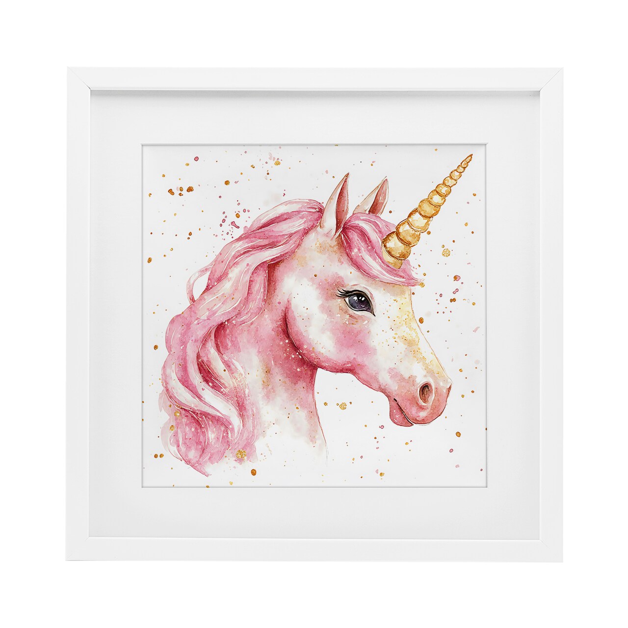 Stupell Industries Pink Unicorn with Paint Splatter Framed Print Under Glass, design by Creative Studio